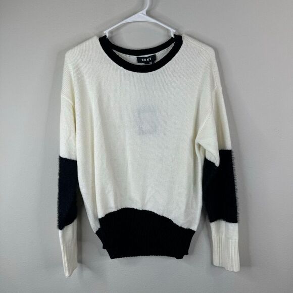 Dkny Sweaters - DKNY Sweater Womens Size XS Off White Black Fuzzy Textured Fall Winter NWT